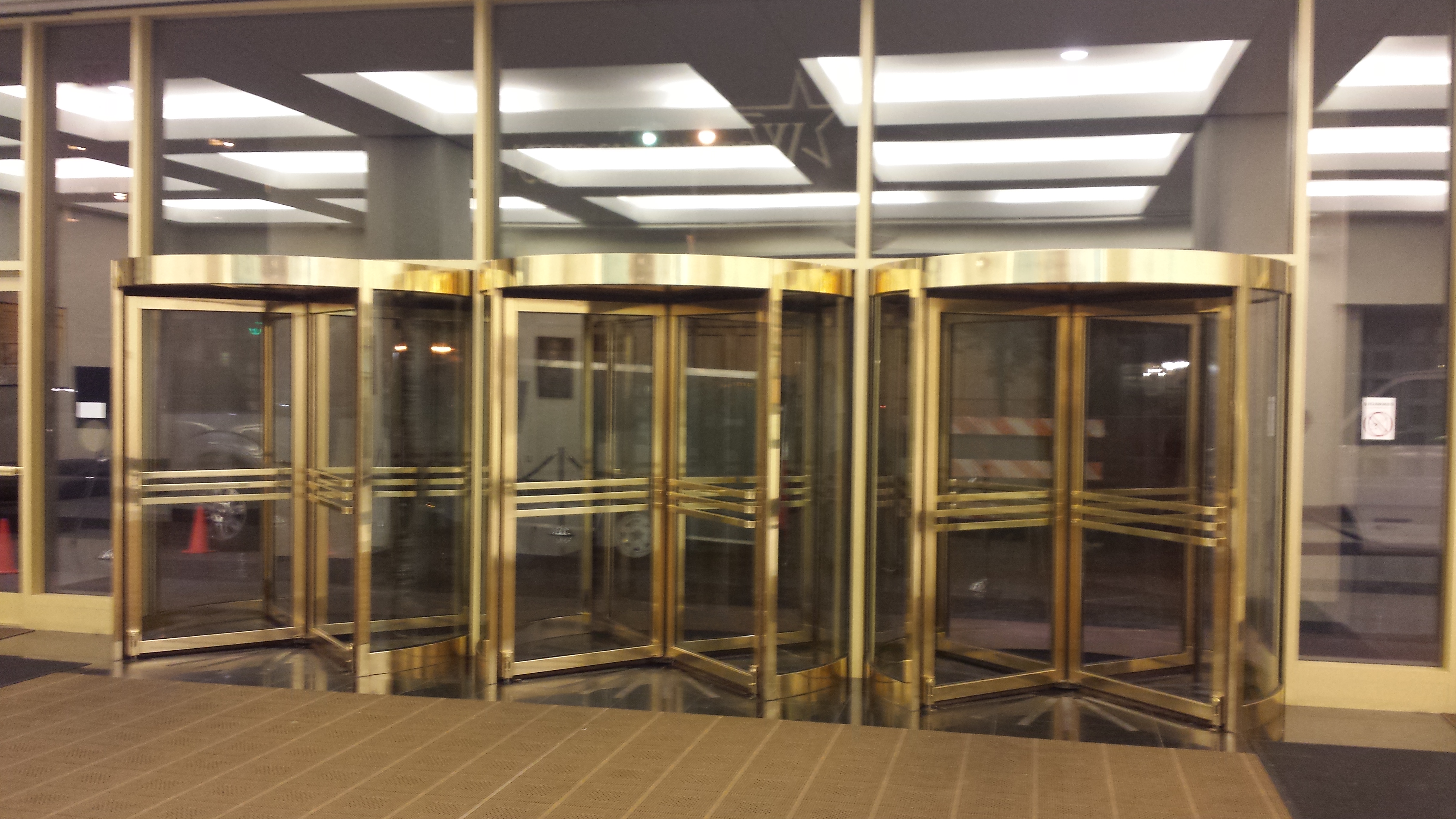 Interior lobby doors at Westar Energy in Topeka, refinished by KC Restoration.